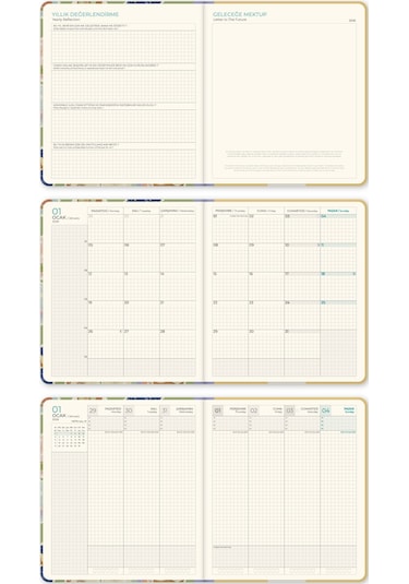 2026 Dikey Haftalık Ajanda 12 Aylık Sert Kapak 18x20 Cm - Yeşil Yeşil