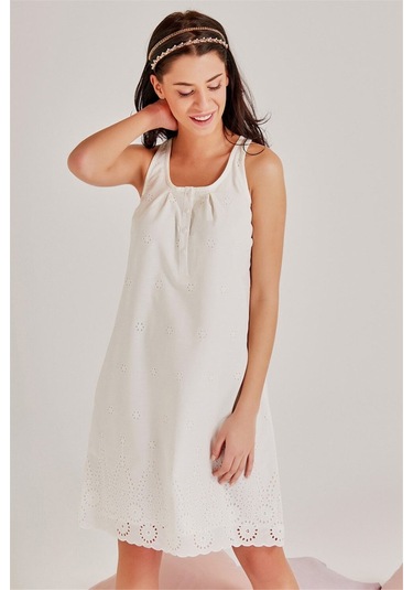 Magic Form 36110 Kadın Ekru Brodeli Lohusa Gecelik Sabahlık Takım