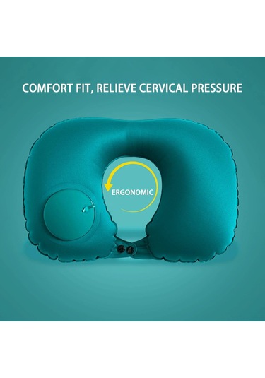 Vkemall Hızlı Üfleyici U Yastığı - Floklu Malzeme, Boyun Yorumu Azaltıcı, Seyahat/ofis Uygun, Mavi Black