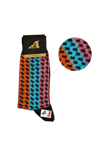 A Classe 3 Renkli Kazayağı Desenli Erkek Çorap Kahverengi