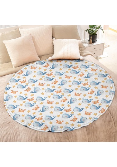 Balina Desenli 47 İnç Yuvarlak Polar Battaniye, Yumuşak, Hafif, Yetişkin & Çocuk-a6 Whale Crab Starfish