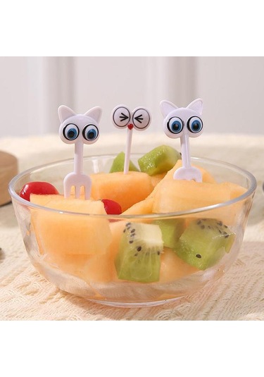8 Adet Sevimli Kedi Gözü Meyve Çatalı Yaratıcı Hayvan Meyve Çubukları Mini Karikatür Bento Çocuk Dekorasyonu Ev Çok Renkli