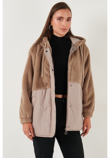 Lela Comfort Fit Kapüşonlu Yumuşak Dokulu Bayan Mont 497Holly Bej
