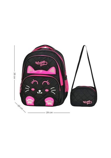 Waddell Kapitone Kedi Desenli İlkokul Sırt ve Beslenme Çantası