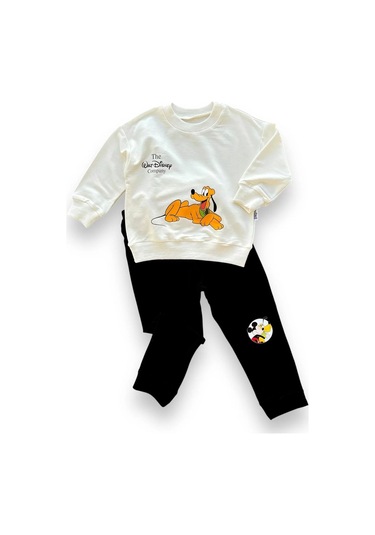 6-9-12-18 Ay Köpek Baskılı Pamuk Penye Kumaş Erkek Bebek Takımı Siyah Siyah