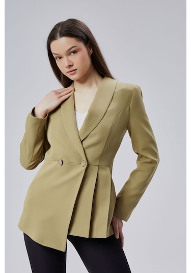 Haki Regular Fit Pile Detaylı Blazer Ceket Haki