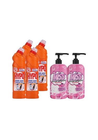 Hypo Gider Açıcı Çamaşır Suyu Çam Tazeliği 750 Gr X 4 + Miss Bulaşık Deterjanı Bubble 1 L X2 6'lı Set