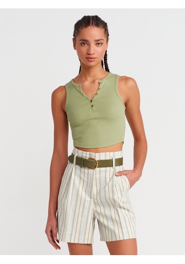 Dilvin 20844 Önü Düğmeli Top-haki Haki