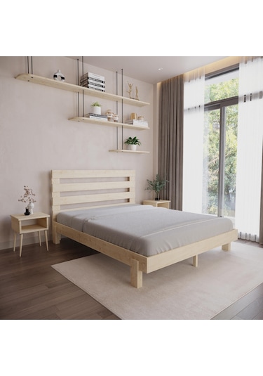 Urban New Model Doğal Çam Ahşap Karyola Ve İki Komodin Set-172 150 x 200 CM