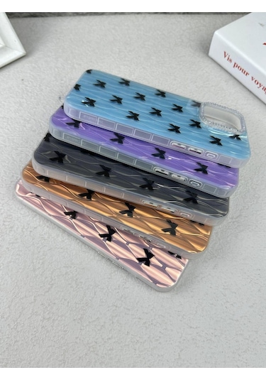 İphone 13 Uyumlu Fiyonk Desenli Sararmaz Sert Mika Premium Kalite Telefon Kılıfı Arka Kapak Siyah