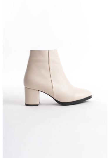 Kadın Liva Düz Topuklu Kısa Bot Bej Deri