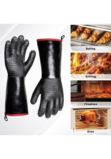 Trendooze Isıya Dayanıklı 932 F Barbekü Eldivenleri, Erkekler İçin Yağ Geçirmez Isı Kanıtı