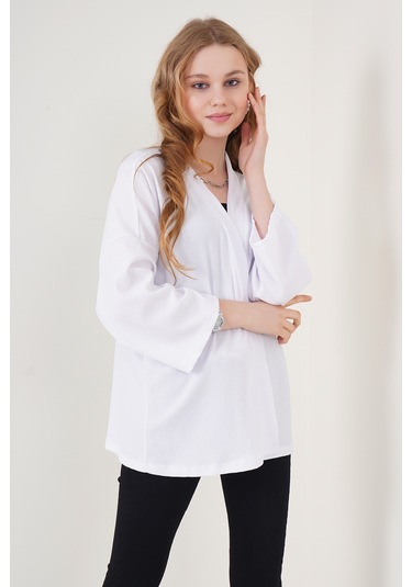 Bigdart 5862 Örme Kimono - Beyaz 001