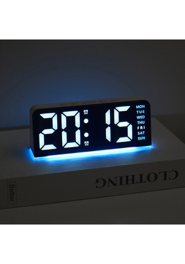 Gh8033 Led Dijital Saat Tarih Sıcaklık Göstergesi Ortam Işığı Çift Alarm Akıllı Masaüstü Saati - Beyaz Kasa / Pembe Işık Beyaz Kabuk / Pembe Işık