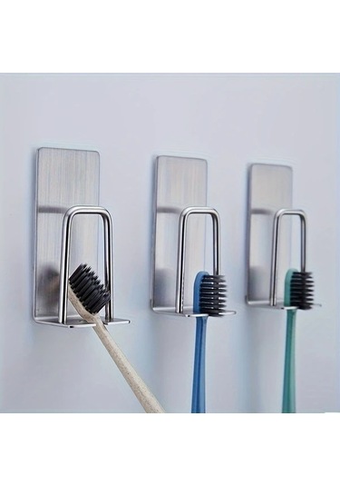 Cordial 2'li Paslanmaz Çelik Diş Fırçası Askısı - Vidalısız Montaj, Banyo Aksesuarı Gümüşi