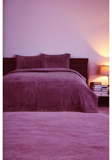 Piramit Battaniye Çift Kişilik Mürdüm Renk 220x240cm Mürdüm