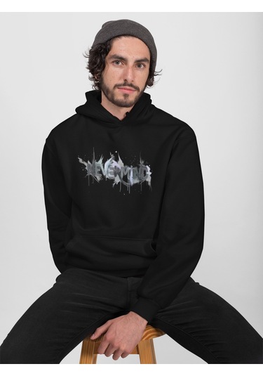 Oversize Baskılı Unisex Hoodie Sweatshirt Siyah