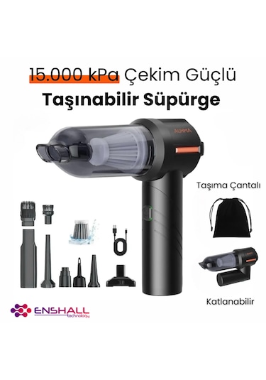 Enshall06s Şarjlı 3 Kademeli 2n1 Ultra Çekim Güçlü Araç Süpürgesi