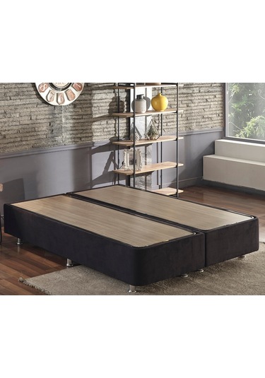 Nironyatak Niron Ela Baza -140X190 Cm Çift Kişilik Sandıklı Siyah Kumaş Baza