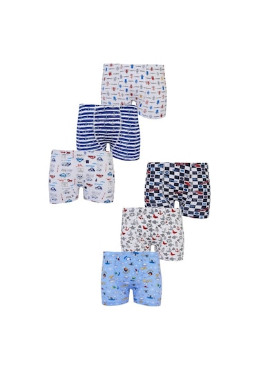 Tutku 6Lı Erkek Çocuk Renkli Boxer Desenli Baskılı Pamuklu Rahat