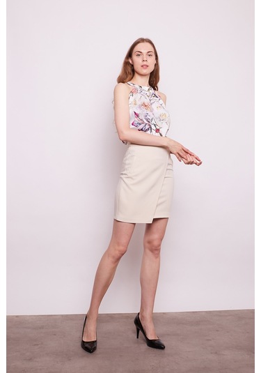 Yüksek Bel Anvelop Kruvaze Pamuklu Likralı Kumaş Kalem Ofis Etek-şampanya Şampanya