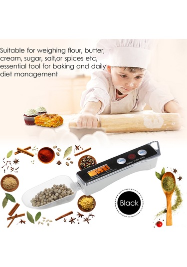 Youmex Dijital Mutfak Kaşığı Terazisi - Hassas 0.05g-500g Ölçüm, Tare Fonksiyonlu Siyah