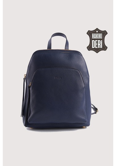 Hakiki Deri Kadın Sırt Çantası Lacivert Smr9209 Lacivert