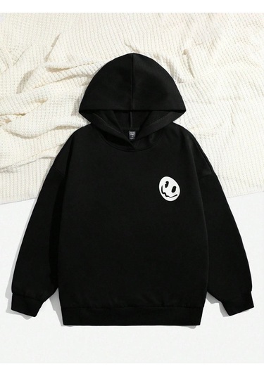 You Must Believe Sweatshirt - Siyah Baskılı Oversize Kapüşonlu Siyah