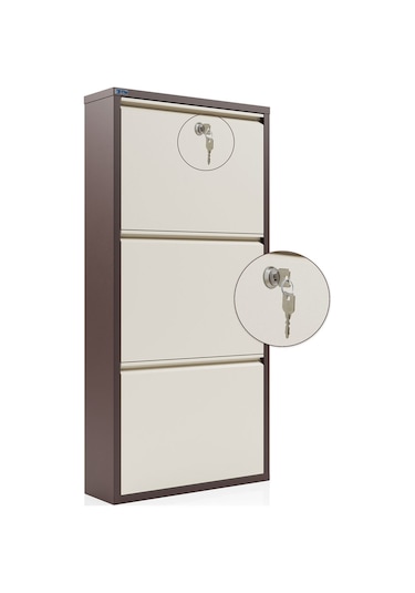 Ceha  Kilitli Metal Ayakkabılık 3'lü Kahverengi - Krem - K.AYK-3 /AB8317-AB1013/KL Kahverengi