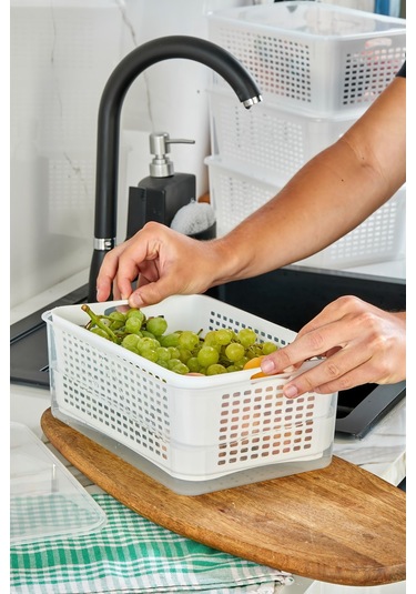 Süzgeçli Saklama Kabı Sızdırmaz Kapaklı 5 Lt - Beyaz Beyaz