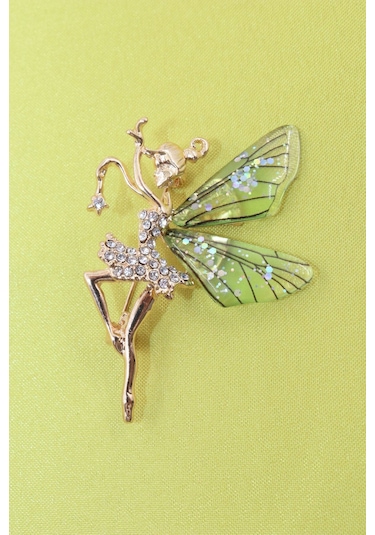 Peri Kızı Broş. Taşlı Tasarım Broş. Gold Renk Peri Kızı Broş. Yaka Iğnesi Broş. Kadın Broş. Broş. Çok Renkli