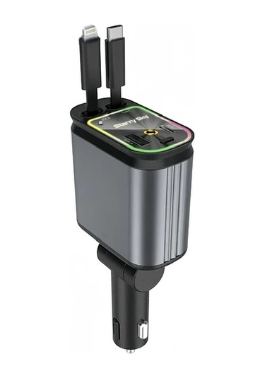 Honeybeeshop Gri 4ü 1 Arada Geri Çekilebilir Araba Telefon Şarjı 66w Hızlı Şarj Led Projektör