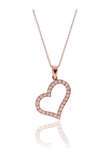 Kadın Gümüş Mini Tek Taş Küpe- Rose Kalpli Kolye Dgn20704