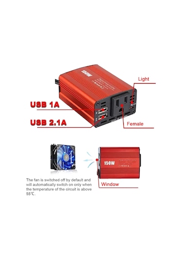 150w Araba İnvertörü 12v İla 110v Modifiye Sinüs Dalgası Güç Dönüştürücüsü Otomobil Elektrik İnvertö-siyah