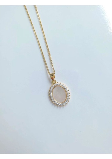 Çelik Gold Sedef Taşlı Kadın Kolye Sevgiliye Hediye Altın