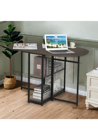 Nona Siyah Metal Kahverengi Katlanır Yemek Masası