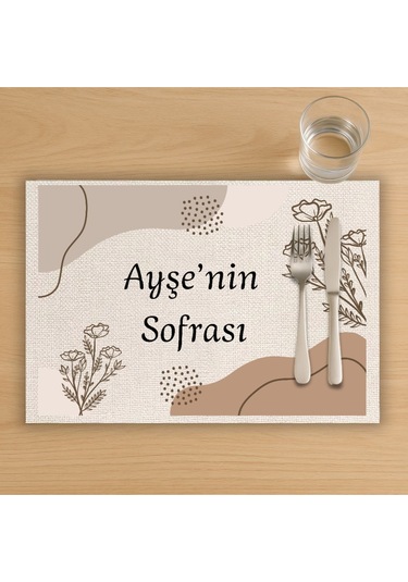 Kişiye Özel Yazılı Modern Amerikan Servis, Tabak Altlığı & Şık Masa Dekoru, Ev Hediyesi, 2 Adet Krem