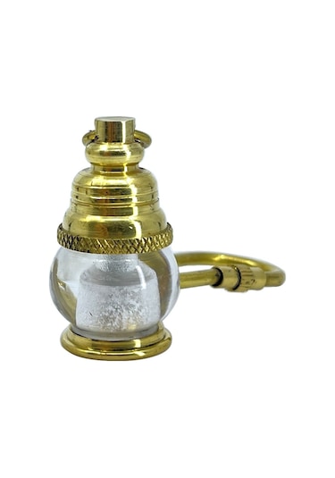 Vintage Görünümlü Camlı Pirinç Gaz Lambası Anahtarlık Sarı
