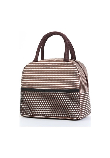 Termal Öğle Yemeği Çantası Klasik Çizgili Tasarım, Alüminyum Folyo İç Katmanlı, Buz Torbası Özellikli, Öğrenciler İçin Pratik Yemek Kabı, Isı Koruyucu Öğlen Yemeği Taşıma Çantası Kahverengi