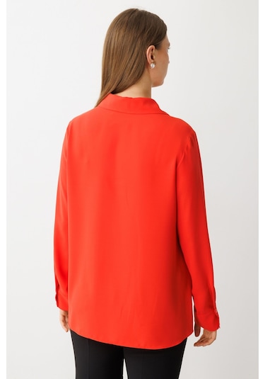 Ekol Kadın Büyük Beden Kapak Cepli Düğmeli Gömlek 3526 Mercan Mercan