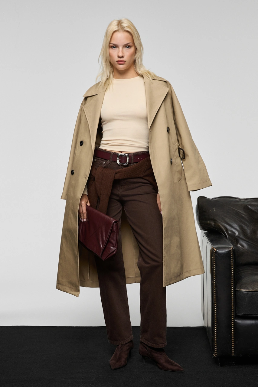 Grımelange Grıgros Kadın Esnek Kumaşlı Vücuda Oturan Slim Fit Uzun Kollu Bej T-shirt Bej