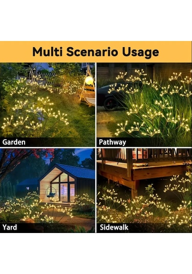 Solar 80 Led Sarı Renk Yıldız Patlaması Led Bahçe Aydınlatma Solar Bahçe Süsü Sge1004 Sarı