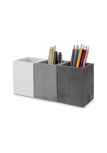 Beton Kalemlik 3 Lü Set Modern Dekoratif Organizer, Vazo, Saksı, Diş Fırçalık Çok Frenkli