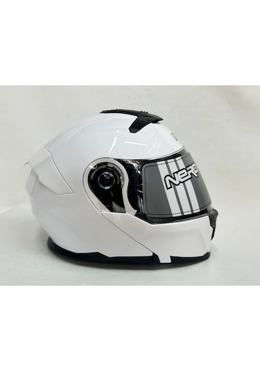 Nero Çene Açılır Kask Tk912 Paralk Beyaz İç Güneş Vizörlü