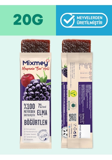 Mixmey Böğürtlen Meyve Barı 12 Adet | Sağlıklı Atıştırmalıklar – Vegan, Glutensiz, Koruyucusuz 20g X 12adet