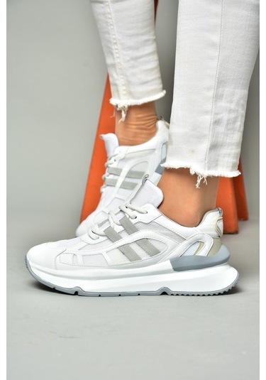 Fox Shoes S973017604 Beyaz/gri Kumaş Sper Ayakkabı Sneakers Beyaz - Gri