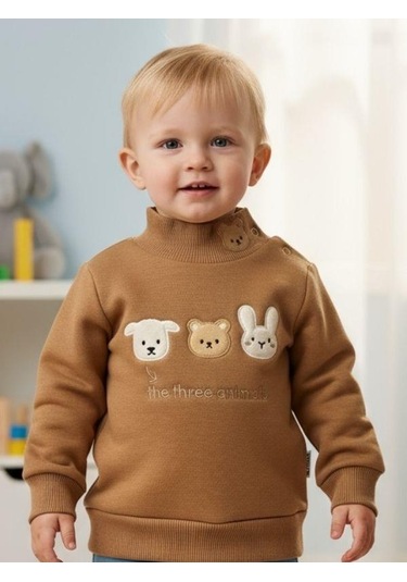 Erkek Bebek Yelekli 3 'lü Eşofman Takım-16230 Kahverengi