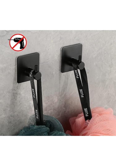 Zift Unique 2 Adet Paslanmaz Çelik Siyah Banyo/Bornoz/Havlu Askısı Siyah
