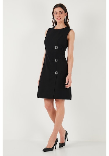 Lela Standart Fit Kemerli Bisiklet Yaka Mini Bayan Elbise 611El1964 Siyah
