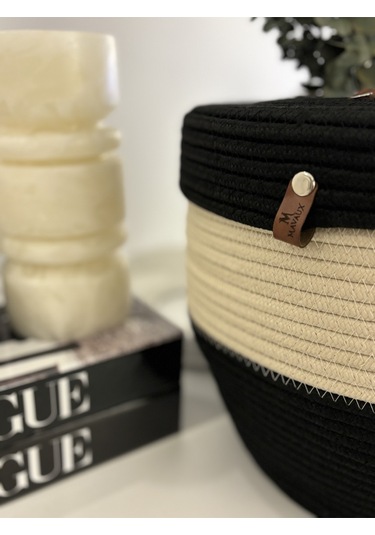 Patrick Jüt Hasır Görünümlü Çöp Kovası, Dekoratif Sepet, Kağıt Çöpü Sepeti Siyahkrem